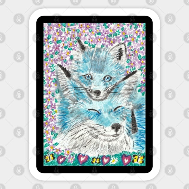 Mother and baby blue fox painting Sticker by SamsArtworks